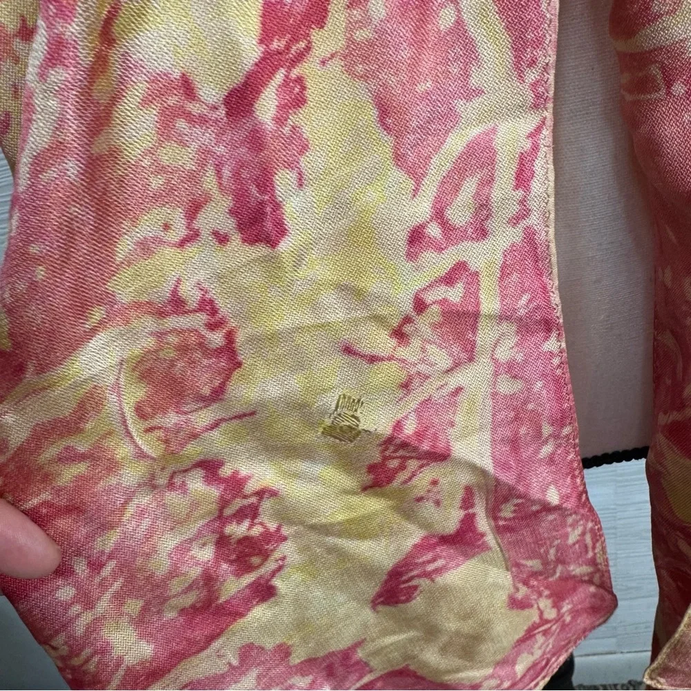 Pink‎ and Yellow 100% Silk Floral Scarf